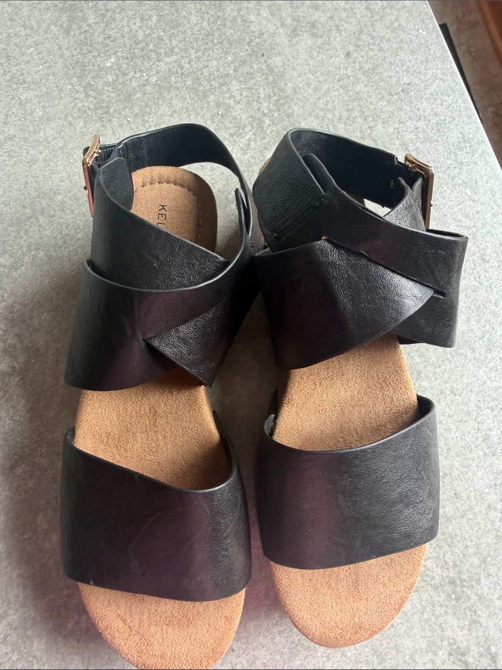 Kelsi Dagger Black Leather Platform Sandal with Ankle Strap - Picture 2 of 6